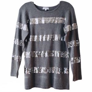 Joseph A. 3/4 Sleeve Silver Sequin Stripe Sweater